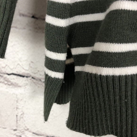 Renee C green white striped long sleeve brown patch elbow sweater size Medium - Picture 3 of 6